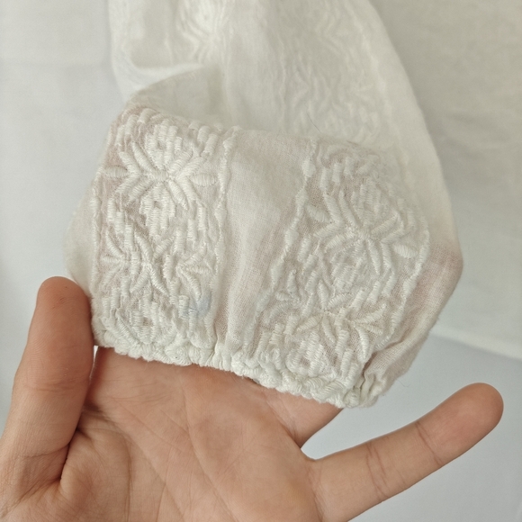 Reformation Peasant White Tassel Boho Embroidered Long Sleeves Cotton Blouse SM - Picture 9 of 10